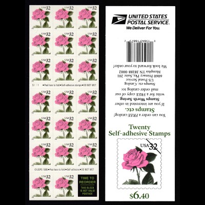 USA 1995 postfrisches Heftchen Selbstklebend Rosen (23668