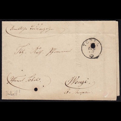 Schweiz 1867 Totenschein von TOREL - WENGE ü.MÄRSTETTEN (23674