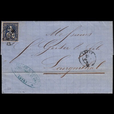 Schweiz 1864 schöner Brief v. LUTRY - LANGENTHAL Sitzende Helvetia (23678