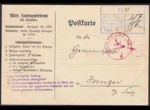 Württemberg 1923 Infla Dienstkarte Eichamt Stuttgart Franco rot (23742