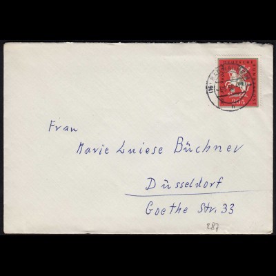 BRD BUND 1958 Einzelfrankatur Mi. 287 Jugend 20 Pfennig Bad Nauheim (23800