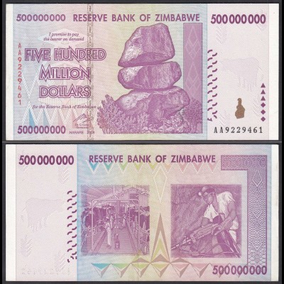 Simbabwe - Zimbabwe 500 Millionen Dollars 2008 Pick 82 aUNC (1-) (23855