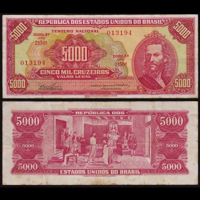 BRASILIEN - BRAZIL 5000 Cruzeiros Banknote (1965) F+ (4+) Pick 182A (23896