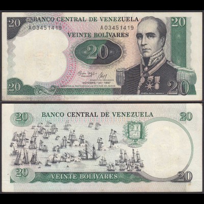Venezuela 20 Bolivares Banknote 1987 VF (3) Pick 71 (23933