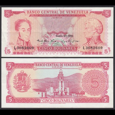 Venezuela 5 Bolivares Banknote 1970 XF (2) Pick 50d (23941