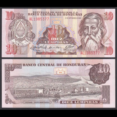 HONDURAS 10 LEMPIRAS BANKNOTE 1989 Pick 70 UNC (1) (23962