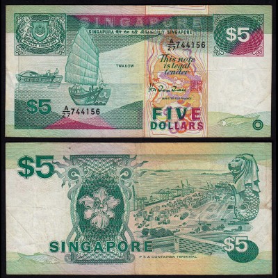 SINGAPUR - SINGAPORE 5 Dollars (1989) F/VF (3/4) Pick 19 (23976