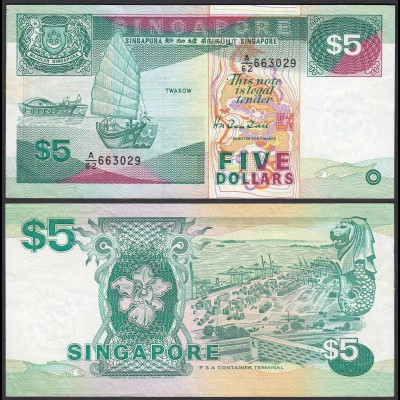 SINGAPUR - SINGAPORE 5 Dollars (1989) XF (2) Pick 19 (23977