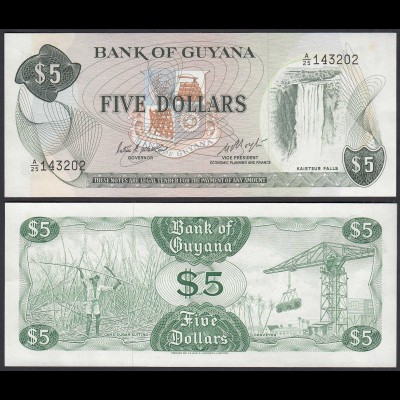 GUYANA 5 Dollars Banknote ND (1983) Pick 22d UNC (1) 23990