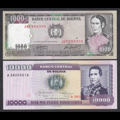  Bolivien - Bolivia 1000 + 10000 Bolivianos 1982/4 UNC (1) 23992