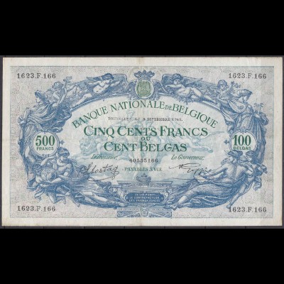 Belgium - Belgien 500 Francs 100 Belgas 9-9-1943 Pick 109 VF large notes (11781