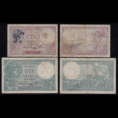 Frankreich - France 5 + 10 Francs 1939 Pick 83 + 84 F/VF (4/3) (24001