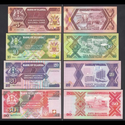 UGANDA - 4 Stück 5,10,20,50 Shillings Banknoten 1987/96 UNC (1) (24008