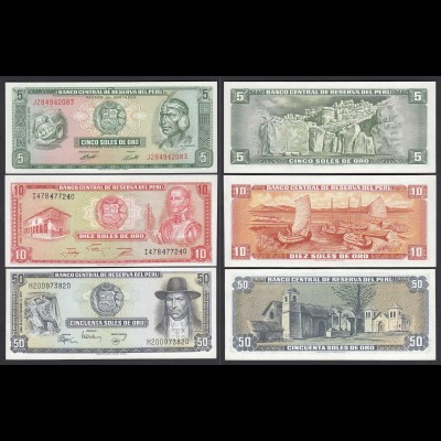 Peru 5,10,50 Soles Banknoten 1974-77 UNC (1) (24010