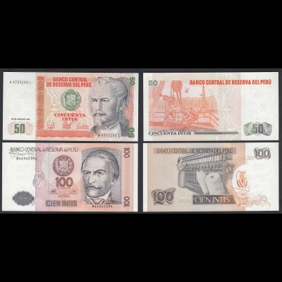 PERU 50 + 100 Intis Banknoten UNC (1) Pick 131 + 133 (24136