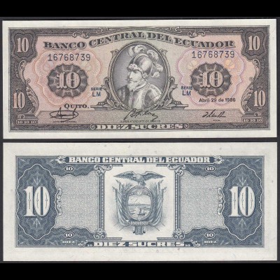 Ecuador 10 Sucres Banknote 1986 Pick 121 UNC (1) (24140