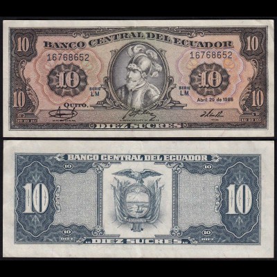 Ecuador 10 Sucres Banknote 1986 Pick 121 VF (3) (24141