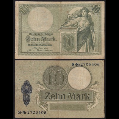 Reichskassenschein 10 Mark 1906 Serie S Ro. 27b F/VF (3/4) (24190