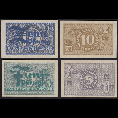 BDL - 5 + 10 Pfennig Banknoten 1948 UNC (1) Ro. 250/51 Pick 11/12 (24196