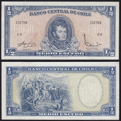 CHILE - 1/2 Escudo Banknote Pick 134A aUNC (1-) (24176
