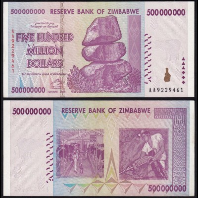 Simbabwe - Zimbabwe 500 Millionen Dollars 2008 Pick 82 aUNC (1-) (24174