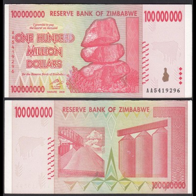 Simbabwe - Zimbabwe 100 Millionen Dollars 2008 Pick 80 aUNC (1-) (24173