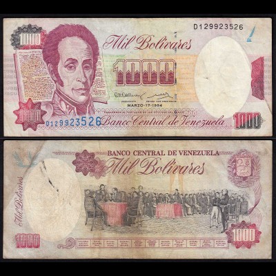 Venezuela 1000 Bolivares Banknote 1994 F/VF (3/4) Pick 76a (24210