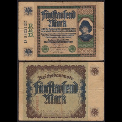 Reichsbanknote - 5000 Mark Banknote 1922 Ro 76 Pick 77 VG/F (4/5) (24302