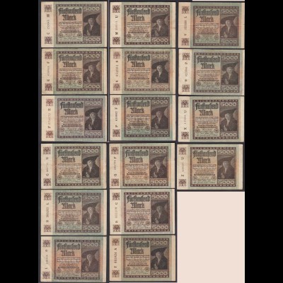 16 Stück Reichsbanknoten á 5000 Mark 1922 Ro.80 versch. Serien (24277
