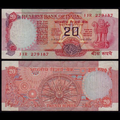 Indien - India - 20 RUPEES Banknote - Pick 82d VF (3) no Letter (21843