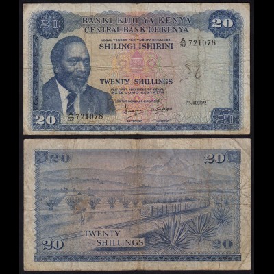 KENIA - KENYA 20 Shillings Banknote 1972 Pick 8c F- (4-) (18036