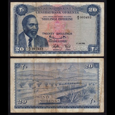 KENIA - KENYA 20 Shillings Banknote 1966 Pick 3a F- (4-) (18031