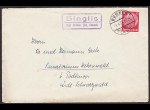 Brief mit Posthilfstelle/Landpost 1935 Singlis über Borken/Kassel (12174