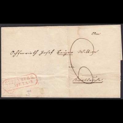 Baden - 1849 Umschlag OFFENBURG R2r nach CARLSRUHE R2 (15877