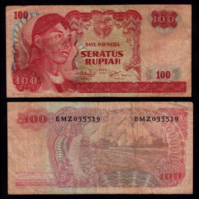 INDONESIEN - INDONESIA 100 RUPIAH Banknote 1968 F (4) Pick 108 (17917