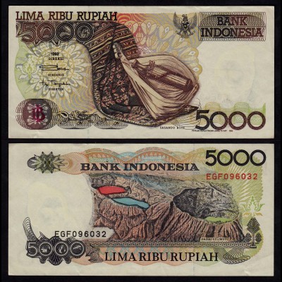 INDONESIEN - INDONESIA 5000 RUPIAH Banknote 1992/1992 Pick 130a F/VF (3/4) 