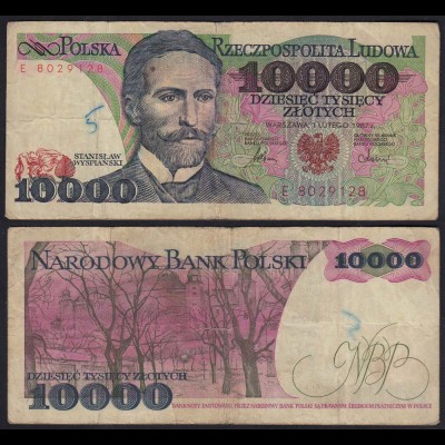 Polen - Poland 10000 10.000 Zloty Banknote 1987 Pick 151a VG (5) (15129