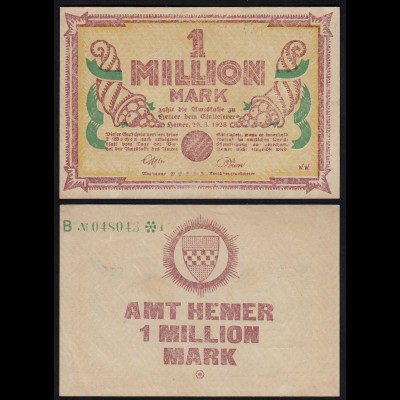 Westfalen - Hemer Amtskasse 1 Millione Mark 1923 Notgeld KN grün B (24358