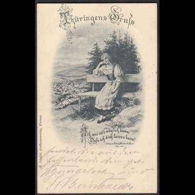 AK Thüringen Gruss Jugendstil 1901 Sehnsucht Mädchen (24488
