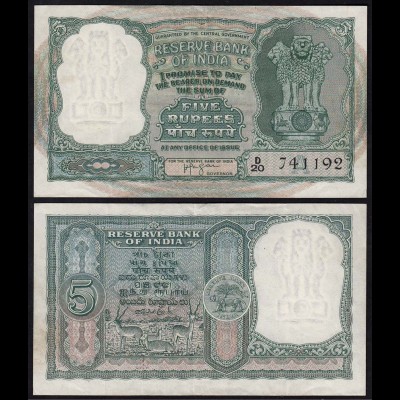 Indien - India - 5 RUPEES Banknote Pick 35b sig.74 VF (3) Letter A (14895