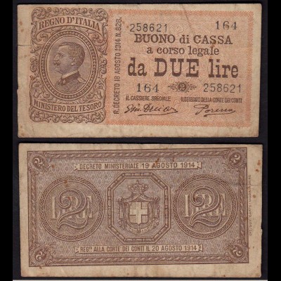 Italien - Italy 2 Lire Banknote 1914 F (4) Pick 37c (15025