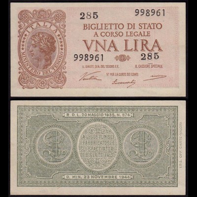 Italien - Italy 1 Lire Banknote 1944 UNC (1) Pick 29a (15022