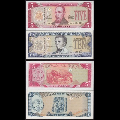 LIBERIA 5 + 10 Dollar Banknoten 2003/06 Pick 26/27 UNC (1) 15007