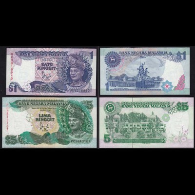 Malaysia 1+5 Ringgit Banknote ND (1991) Pick 27+28c UNC (1) (15004