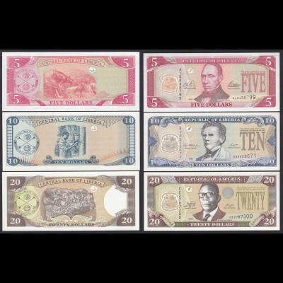 LIBERIA 5,10,20 Dollar Banknoten 2003/09 UNC (1) 15011