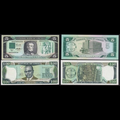 LIBERIA 5 + 100 Dollar Banknoten 1989 + 2011 Pick 19+30 UNC (1) 15010