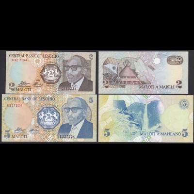 Lesotho 2 + 5 Maloti Banknoten 1989 Pick 9 + 10a UNC (1) 15013