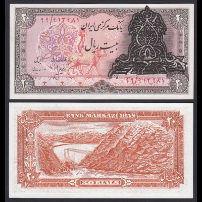 IRAN (Persien) - 20 RIALS Banknote o.J. Pick 110a UNC (1) overprint (19764