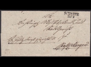 Preussen Brief 1827 SCHWETZ L2 (Świecie) Pommern nach STARGARD mit Inhalt (24534