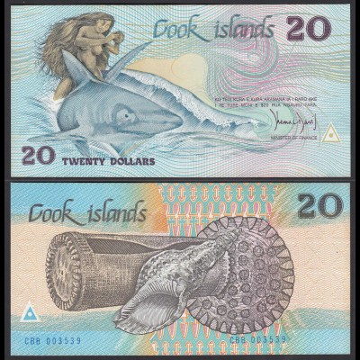 Cook Islands 20 Dollar Banknote 1987 Pick 5a UNC (1) (24615